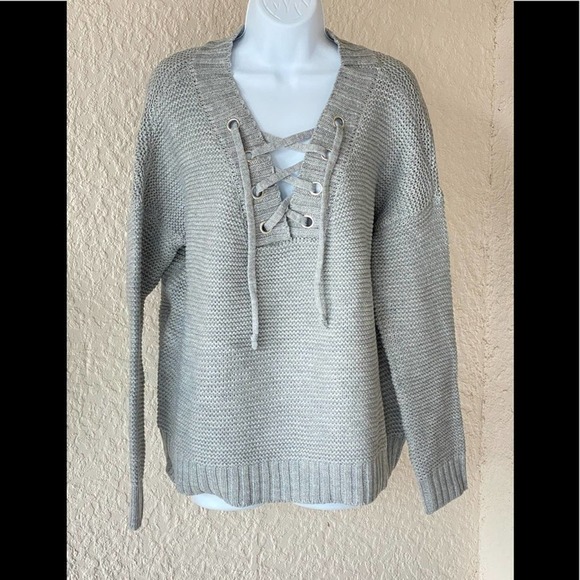 Jack By BB Dakota Hey Ms Carter Chunky Lace up Front Detail Knit Sweater Small - Picture 2 of 11